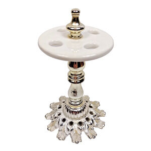 VTG Fancy Silver & Gold Tone Metal, Ceramic and Plastic Toothbrush Holder Stand